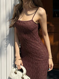 Purpdrank  French Elegant Mesh Lace Dress Woman White Outfits Summer Spaghetti Strap Backless Fishtail Long Dresses
