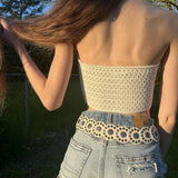 Purpdrank  Strapless Knitted Tube Crop Top Vest Women Hollow Out Sleeveless Summer Backless Tank Vintage Fashion Y2K Clothing