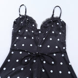 Purpdrank  Women's Sexy Polka Dot Satin Slip Mini Dress Spaghetti Strap Lace Trim Bodycon Cami Dress