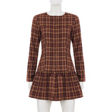 Purpdrank  Sweet Style Red Plaid Shirt Dress A-line Button Up Long Sleeve Pleated Mini Dresses Women' S Clothes Fall