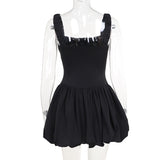Purpdrank  Women's Sweetheart Dress, versatile summer fashion, soft, solid color, stretchable pleats, square neck, fluffy short skirt