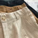 Purpdrank - Breathable Cotton Linen Shorts Japanese Retro High Waist Wide Leg Bermuda Shorts Suit Casual Summer Woman Loose