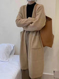 fall outfits Solid Color Knitted Cardigan Women's Autumn and Winter Loose Temperament V-neck Lazy Style Mid-Length over-the-Knee Sweater Coat Fashion