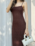 Purpdrank  French Elegant Mesh Lace Dress Woman White Outfits Summer Spaghetti Strap Backless Fishtail Long Dresses