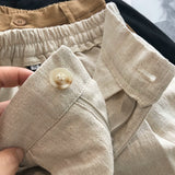 Purpdrank - Breathable Cotton Linen Shorts Japanese Retro High Waist Wide Leg Bermuda Shorts Suit Casual Summer Woman Loose