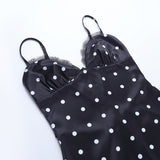 Purpdrank  Women's Sexy Polka Dot Satin Slip Mini Dress Spaghetti Strap Lace Trim Bodycon Cami Dress