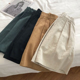 Purpdrank - Breathable Cotton Linen Shorts Japanese Retro High Waist Wide Leg Bermuda Shorts Suit Casual Summer Woman Loose