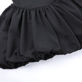 Purpdrank  Women's Sweetheart Dress, versatile summer fashion, soft, solid color, stretchable pleats, square neck, fluffy short skirt