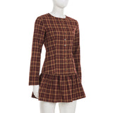 Purpdrank  Sweet Style Red Plaid Shirt Dress A-line Button Up Long Sleeve Pleated Mini Dresses Women' S Clothes Fall