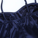 Purpdrank  Elegant Satin Scarf Spaghetti Strap Maxi Dresses For Women Sexy Slit Party Evening Dress Navy Blue Gowns