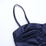 Purpdrank  Elegant Satin Scarf Spaghetti Strap Maxi Dresses For Women Sexy Slit Party Evening Dress Navy Blue Gowns