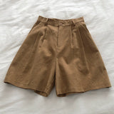 Purpdrank - Breathable Cotton Linen Shorts Japanese Retro High Waist Wide Leg Bermuda Shorts Suit Casual Summer Woman Loose
