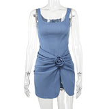 Purpdrank  Ladies Summer Zipper Applique Fashion Clubwear Dress Women Sleeveless Side Slit Ruched Mini Dresses Evening Party Female Outfits