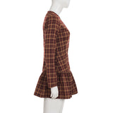 Purpdrank  Sweet Style Red Plaid Shirt Dress A-line Button Up Long Sleeve Pleated Mini Dresses Women' S Clothes Fall