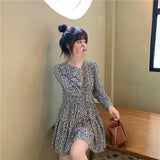 outfits Autumn and Winter Women's Skirt Vintage Floral Long Sleeve Dress Elegant Waist Slimming Small Skirt