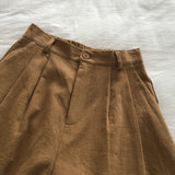 Purpdrank - Breathable Cotton Linen Shorts Japanese Retro High Waist Wide Leg Bermuda Shorts Suit Casual Summer Woman Loose