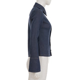 Purpdrank  Hot Girl Denim Jacket For Women Slim Fit Turn-Down Collar Long Sleeve Button Coat Trendy Split Street Party Top