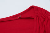 Purpdrank  Red Metal Buckle Ruched Bodycon Mini Dresses For Women Sexy Short Sleeve Drawstring Backless Party Clubwear Dress