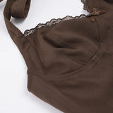 Purpdrank  Elegant Solid 2 Piece Outfit Women's Sexy Lace Trim V Front Sleeveless Halter Crop Top and Ruffles Mini Skirt Matching Set