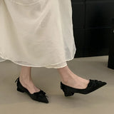 Purpdrank  Brand Pointed Toe Chunky Root Satin Heels Women Bowknot Shallow Design Elegant Party Shoes Fashion Luxury Designer Pumps Ladies