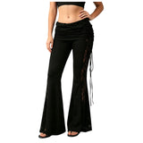 Purpdrank  Gothic Bandage Cut Out Flare Pants For Women Punk Lace Up High Waist Flare Pants Ruched Waist Folder Over Trendy Party Trouser