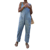 Purpdrank  Elegant Women Denim Bib Overalls Chic Straight Jeans Jumpsuit Romper Pants With Pockets Strap Onepices Streetwear