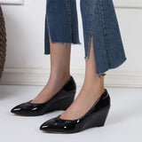 Purpdrank  High Heel Comfortable Women's Shoes Spring Autumn New Style Slope Heel Pointed Shallow Mouth Lacquer Leather Single Shoe