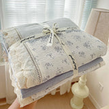 Purpdrank  Double Layer Yarn Bedding Set Print Floral Four Pieces Set Soft Comfortable Duvet Cover Bed Sheet With Pillowcases Home Textiles