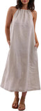 Purpdrank  Popular Neck Sleeveless Solid Color Vest Cotton and Linen Dress Women