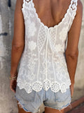 Purpdrank  Summer New Pure Color Sleeveless Tank Tops Lady Simple Beach Vacation Irregular Top Fashion U Collar Lace Hollow Out Halter Vest