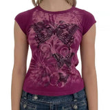 Purpdrank  Women's Multicolor Printed T-Shirt Spring Style Small Fresh Design Available in Multiple Sizes