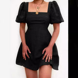 Purpdrank  Hot Sale Of The Season Spring Cotton Lin Mini Dress Street Style Comfortable Casual Pure Color Square Collar Lantern Sleeve