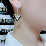 New Drop Glaze Black Love Zircon Double-layer Pendant Earrings For Women luxury Daily Aaccessories Party Jewelry Birthday Gifts