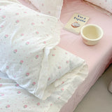 Purpdrank  Princess Style Bedding Sets Ruffle Lace Bow Quilt Cover Romantic Print Bedclothes Home Decor Woman Girl Bedroom Duvet Cover 4pcs