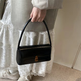 Purpdrank  Retro Women Underarm Shoulder Bag Flap Shape PU Leather Pure Color Armpit Bag 2024 New Luxury Designer Purses And Handbags