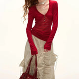 Purpdrank  Y2k Aesthetics Hollow Out Sexy Fairy T-shirt Autumn Harajuku Bodycon Button Tops Streetwear Knitted Patchwork Grunge Tees