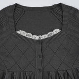 Purpdrank  Autumn Sweet U Neck Long Sleeve Lace Patchwork Slim Waist Single Breasted Knitted Pullover