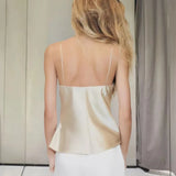 Purpdrank  Backless Suspenders Heart Shaped Collar Satin Textured Top Women's Summer Gentle Temperament Solid Color Self Cultivation Sling