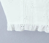 Purpdrank  White Spliced Wood ears Ruffles Embroidery Hollow Out Hole Sexy Corset Women Summer Tank Tops Slim Through Buttons Crop Top