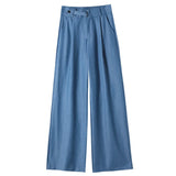 Purpdrank  Vintage Thin Denim Loose Women's Wide Leg Pant 2025 New High Waist Button Straight Casual Full Length Trousers Female
