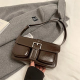 Purpdrank  Retro Women Bags Belt Buckle Design Single Shoulder Bag Flap Shape Pure Color Casual Street Underarm Satchels Latest