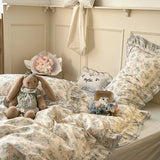 Purpdrank  3/4Pcs Flower Prints 100% Cotton Korean Princess Style Bedding Set Single Queen Duvet Cover Bed Sheet/Fitted Sheet Pillowcase