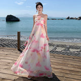 Purpdrank  High-end Three-dimensional Flower Niche Halter Dress Bride Wedding Morning Robe Elegant Temperament Backless Light Gown