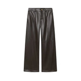 Purpdrank  European style new women's fashionable and versatile simple solid color faux leather straight leg pants