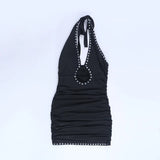 Purpdrank  Women's Sexy Black Halter Neck Bodycon Mini Dress Rhinestone Detail Cut Out Ruched Party Dress