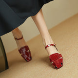 Purpdrank  New Summer Women Sandals Genuine Leather Women Shoes Square Toe Low Heel Shoes Narrow Band Cover Toe Modern Sandals