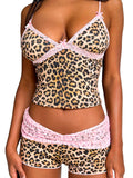 Purpdrank  Sexy Leopard Two Piece Women Sweet Lace Short Sets Summer Fashion Spaghetti Straps Cropped Top and Micro Shorts Outfits Y2K