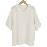 Purpdrank  Summer Polo Collar Women's Shirts New Solid Casual Loose Short Sleeve Buttons Korean Knitted Tops Female