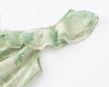 Purpdrank  Sexy Light Green Tie dye Print bronzing Ruffles Strap Sling Dress Summer Woman Tie Bow Sashes Midi Dresses Holiday Robe Summer