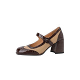 Purpdrank  New Patent Leather Mary Jane Women's Shoes LEISURE Buckle Shallow Pumps Square Toe Thick Heel Shoes Woman Zapatos De Mujer